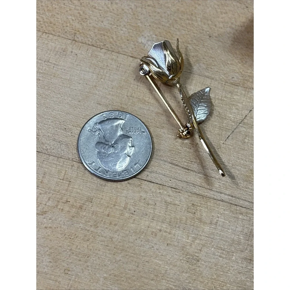Vintage Giovanni Gold & Silver Plated Rose Brooch Pin w/ Original Box 1960s